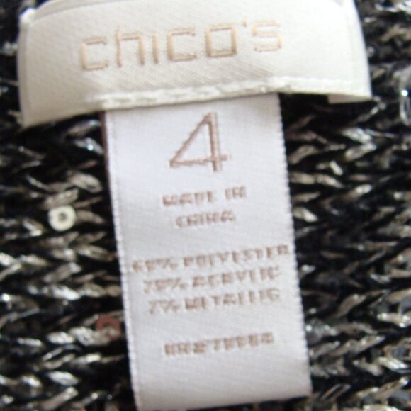 CHICO's Black & Silver 3/4 Sleeve SEQUIN Trim SCOOP Neck SWEATER Sz 4 - Picture 6 of 7